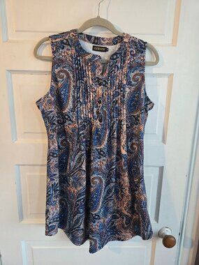 Reborn Boho Paisley Sleeveless Pintuck Tunic Top - Size L